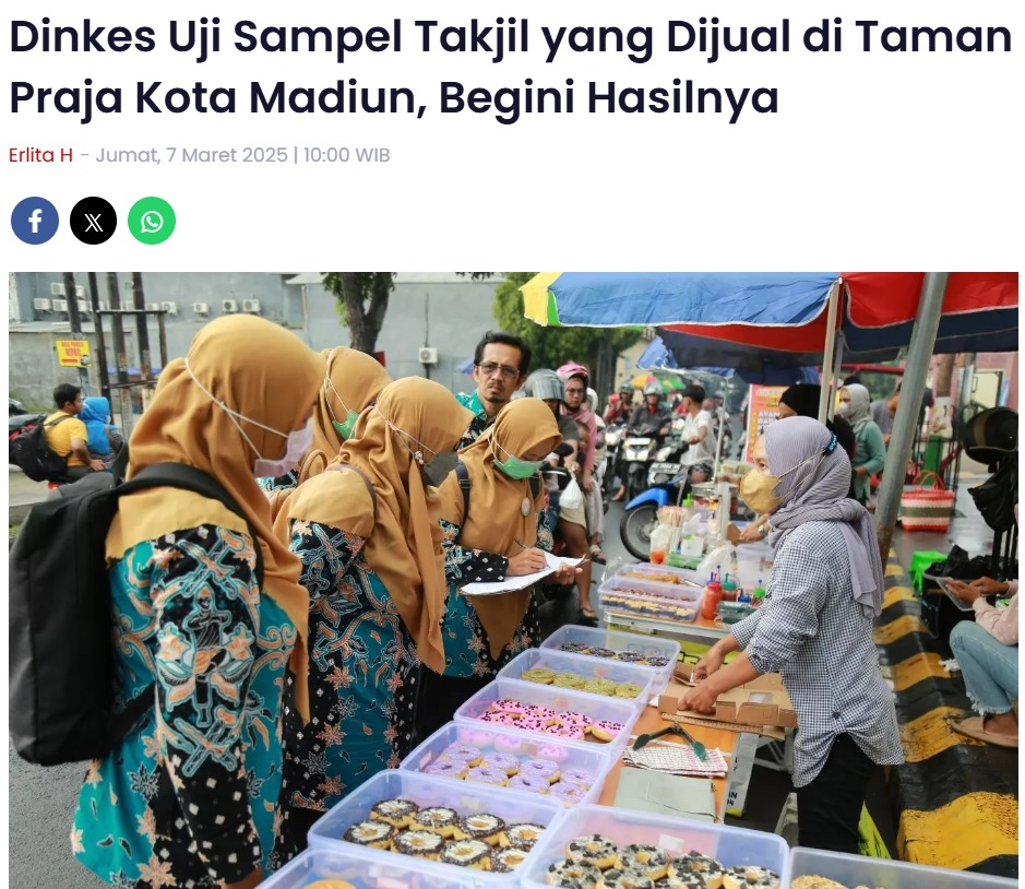 Dinkes Uji Sampel Takjil yang Dijual di Taman Praja Kota Madiun, Begini Hasilnya