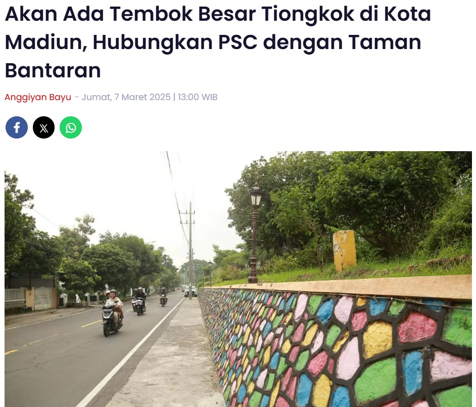 Akan Ada Tembok Besar Tiongkok di Kota Madiun, Hubungkan PSC dengan Taman Bantaran