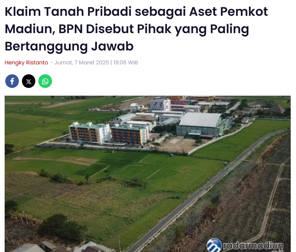 Klaim Tanah Pribadi sebagai Aset Pemkot Madiun, BPN Disebut Pihak yang Paling Bertanggung Jawab