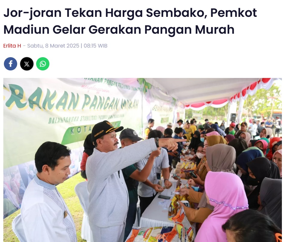 Jor-joran Tekan Harga Sembako, Pemkot Madiun Gelar Gerakan Pangan Murah