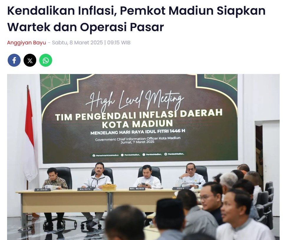 Kendalikan Inflasi, Pemkot Madiun Siapkan Wartek dan Operasi Pasar