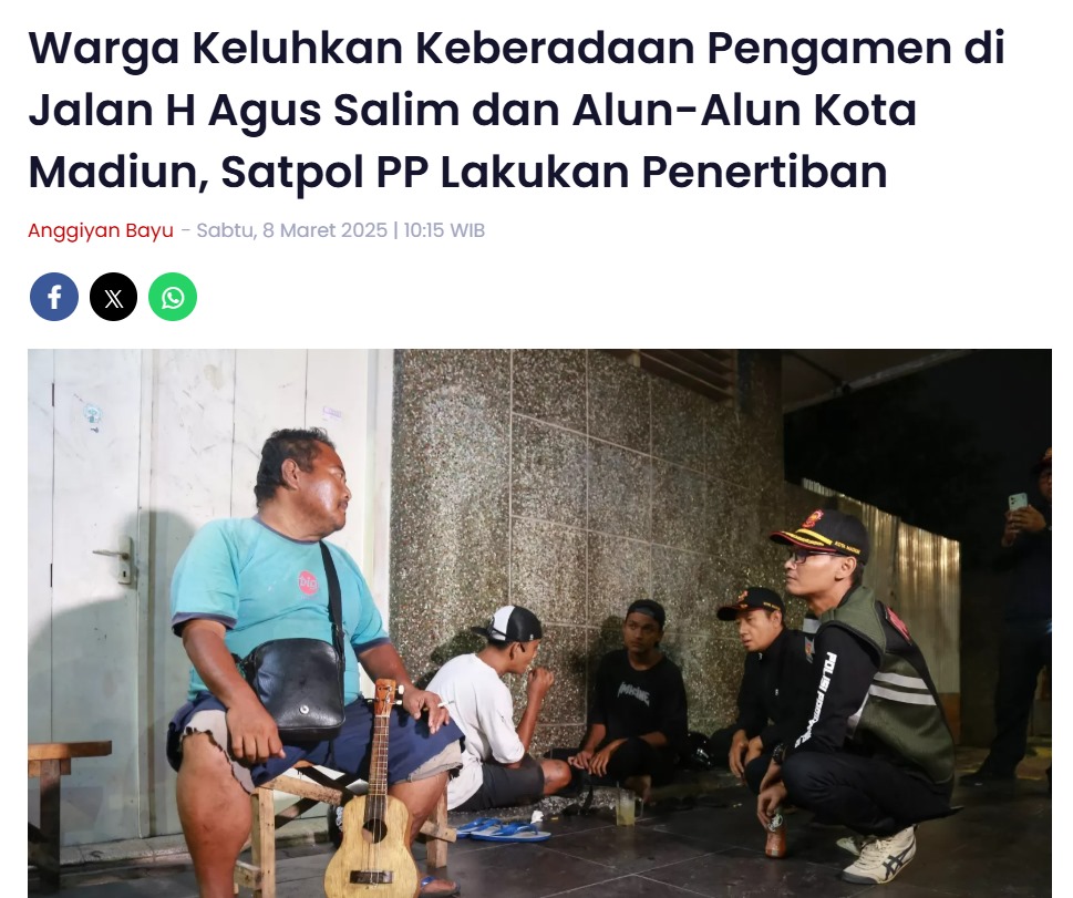 Warga Keluhkan Keberadaan Pengamen di Jalan H Agus Salim dan Alun-Alun Kota Madiun, Satpol PP Lakukan Penertiban