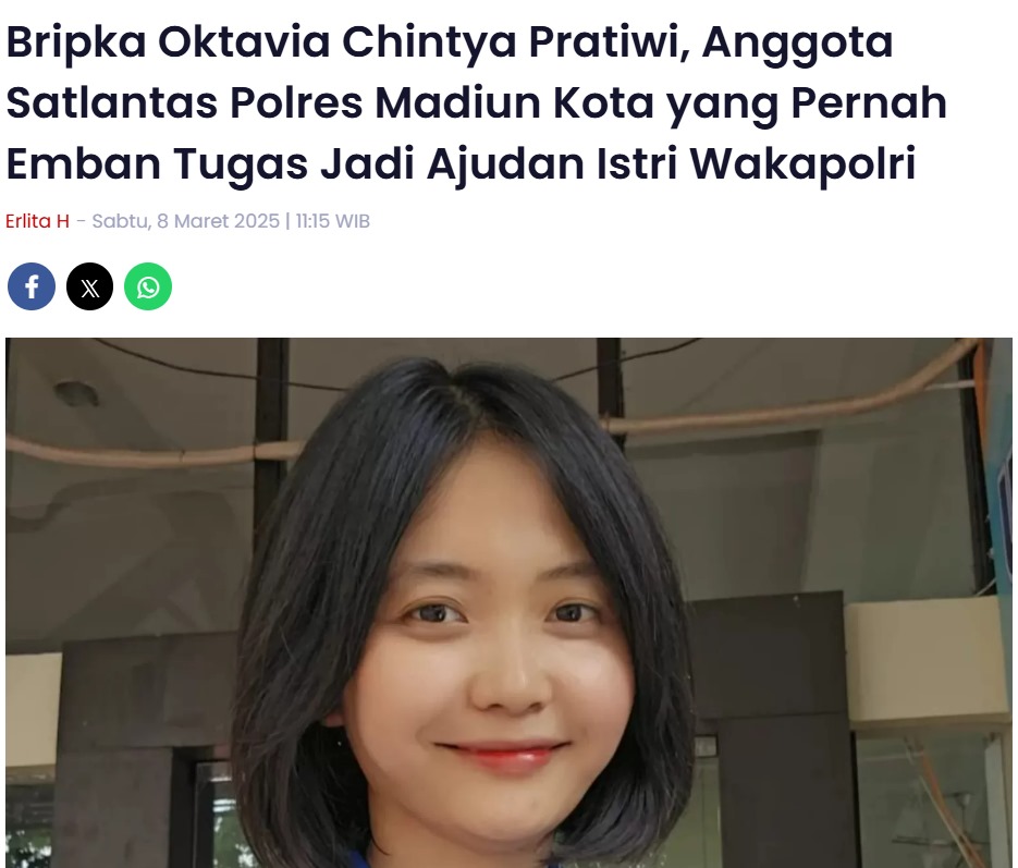 Bripka Oktavia Chintya Pratiwi, Anggota Satlantas Polres Madiun Kota yang Pernah Emban Tugas Jadi Ajudan Istri Wakapolri