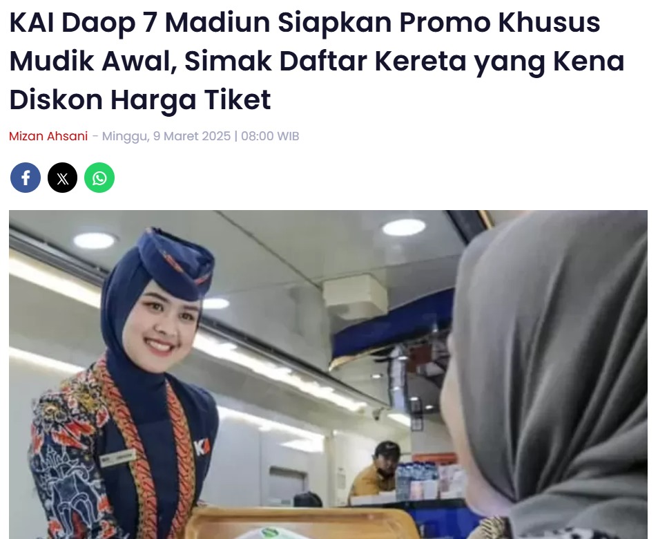 KAI Daop 7 Madiun Siapkan Promo Khusus Mudik Awal, Simak Daftar Kereta yang Kena Diskon Harga Tiket