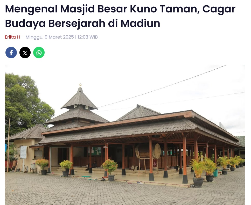 Mengenal Masjid Besar Kuno Taman, Cagar Budaya Bersejarah di Madiun