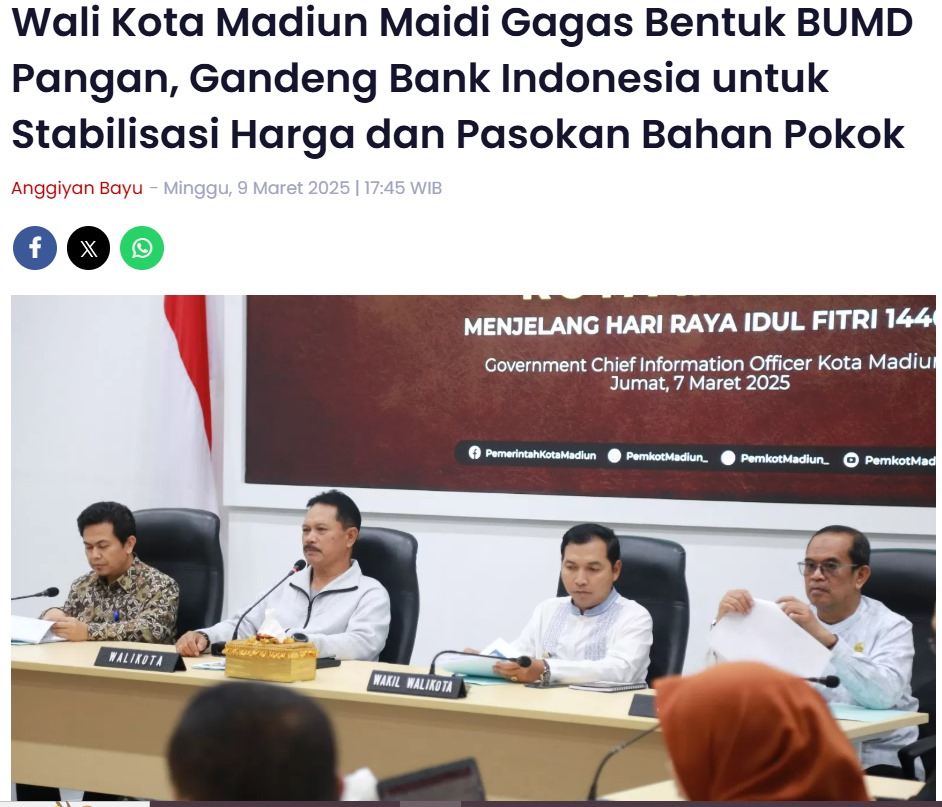 Wali Kota Madiun Maidi Gagas Bentuk BUMD Pangan, Gandeng Bank Indonesia untuk Stabilisasi Harga dan Pasokan Bahan Pokok
