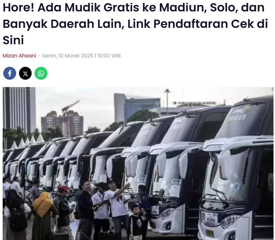 Hore! Ada Mudik Gratis ke Madiun, Solo, dan Banyak Daerah Lain, Link Pendaftaran Cek di Sini