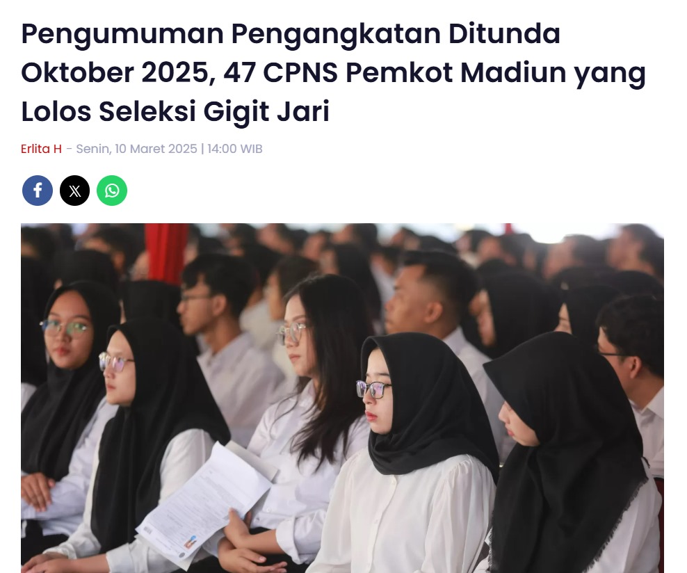 Pengumuman Pengangkatan Ditunda Oktober 2025, 47 CPNS Pemkot Madiun yang Lolos Seleksi Gigit Jari
