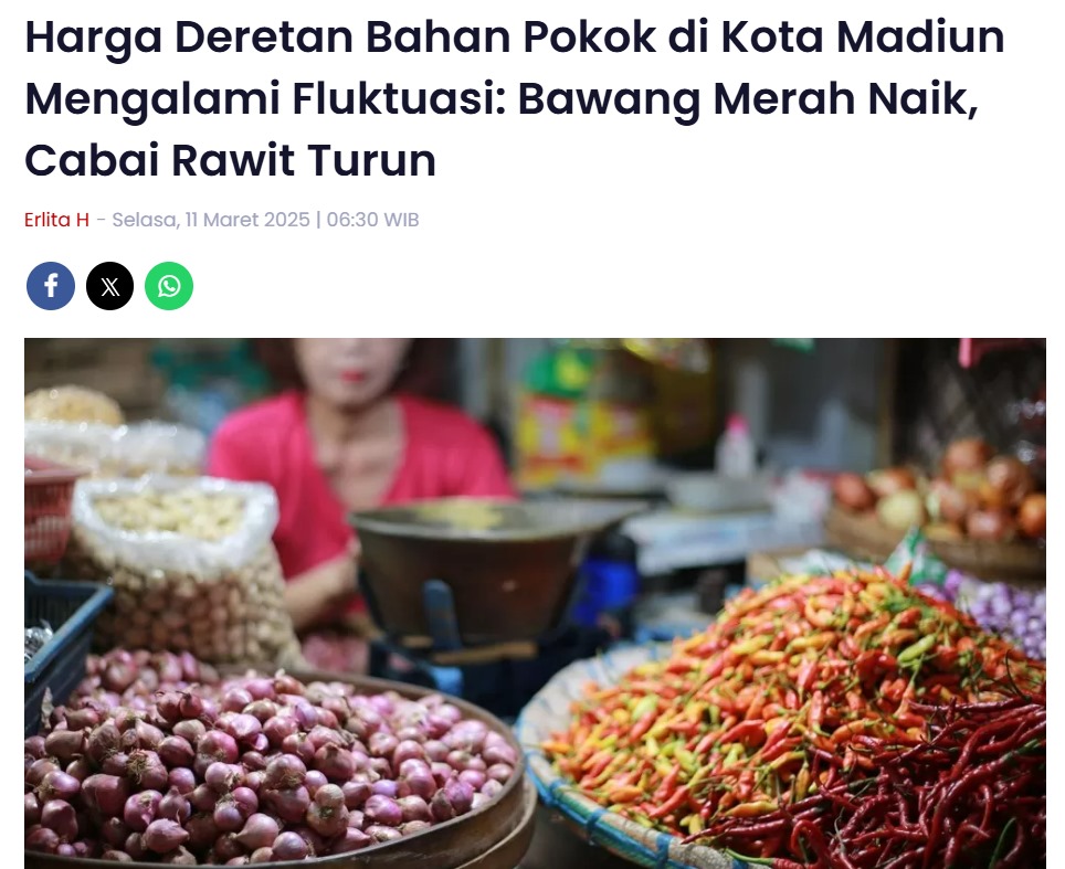Harga Deretan Bahan Pokok di Kota Madiun Mengalami Fluktuasi: Bawang Merah Naik, Cabai Rawit Turun