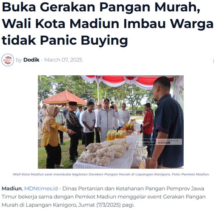Buka Gerakan Pangan Murah, Wali Kota Madiun Imbau Warga tidak Panic Buying