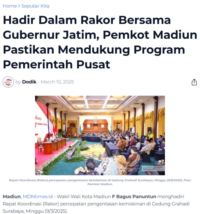 Hadir Dalam Rakor Bersama Gubernur Jatim, Pemkot Madiun Pastikan Mendukung Program Pemerintah Pusat