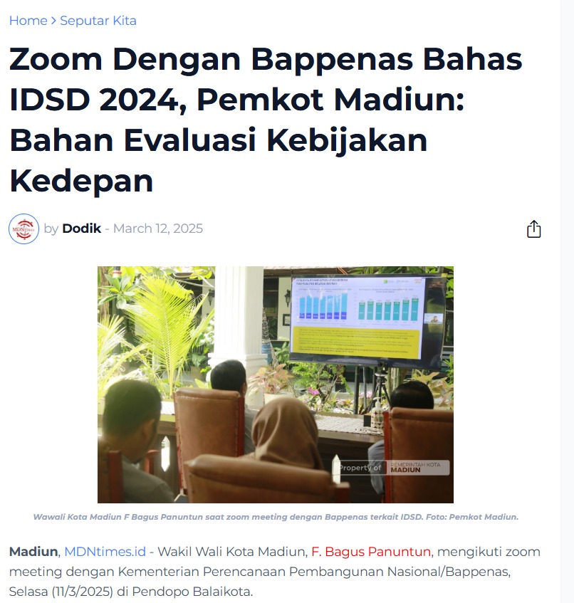 Zoom Dengan Bappenas Bahas IDSD 2024, Pemkot Madiun: Bahan Evaluasi Kebijakan Kedepan