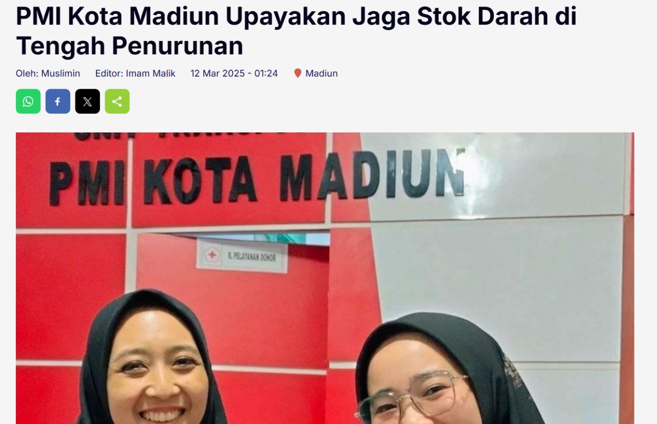 PMI Kota Madiun Upayakan Jaga Stok Darah di Tengah Penurunan