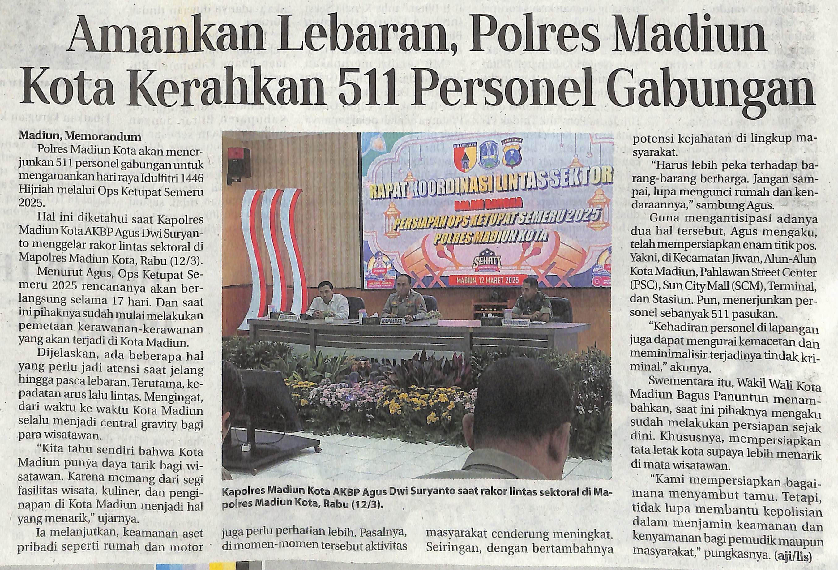 Amankan Lebaran, Polres Madiun Kota Kerahkan 511 Personel Gabungan