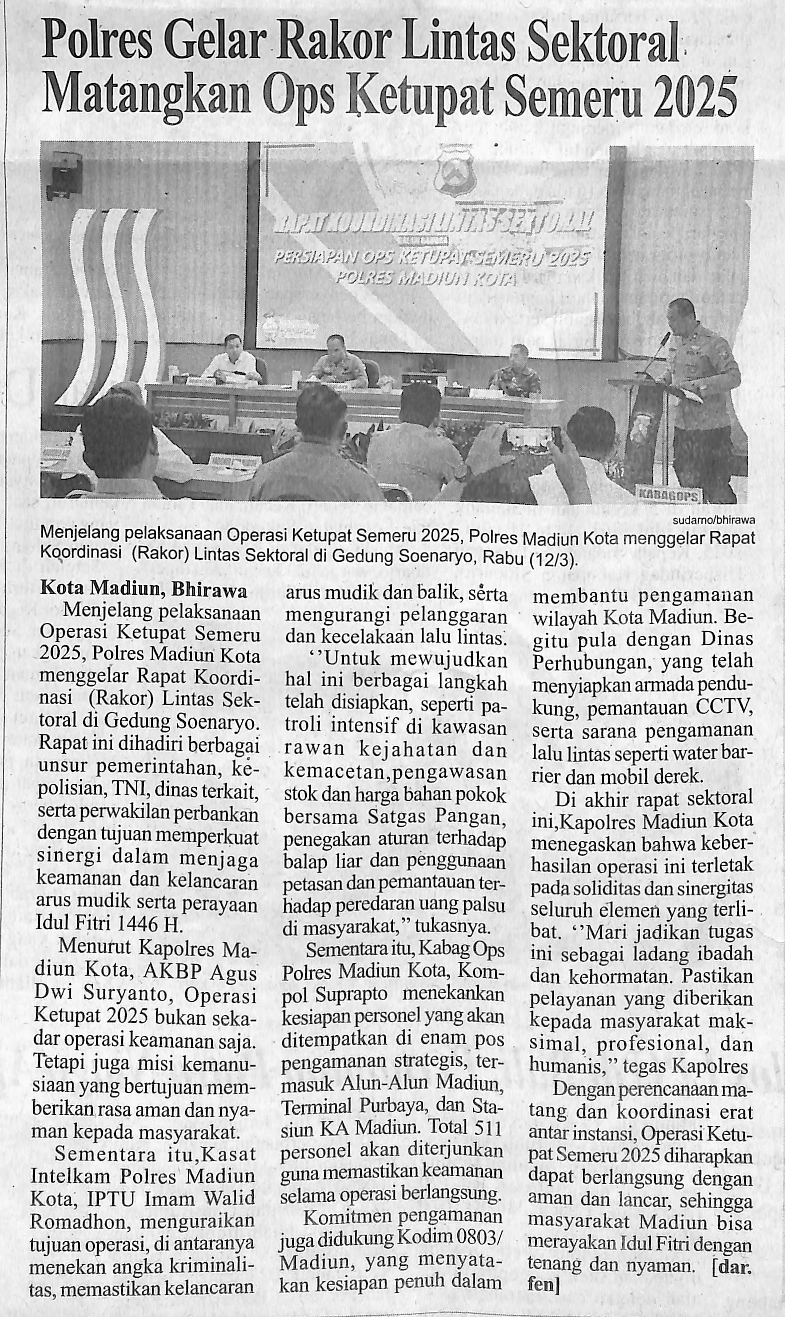 Polres Gelar Rakor Lintas Sektoral Matangkan Ops Ketupat Semeru 2025