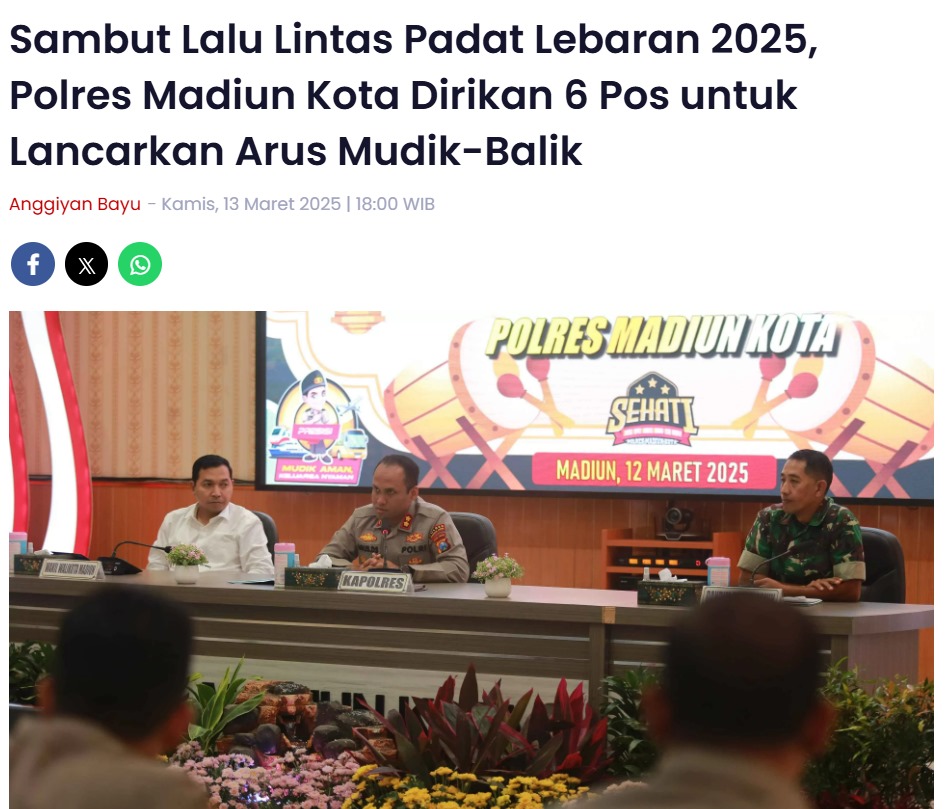 Sambut Lalu Lintas Padat Lebaran 2025, Polres Madiun Kota Dirikan 6 Pos untuk Lancarkan Arus Mudik-Balik