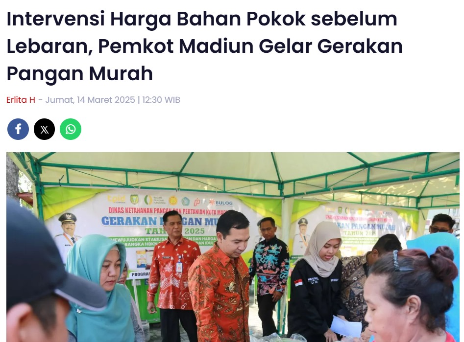 Intervensi Harga Bahan Pokok sebelum Lebaran, Pemkot Madiun Gelar Gerakan Pangan Murah