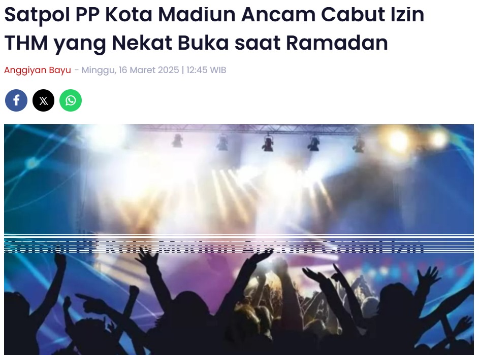 Satpol PP Kota Madiun Ancam Cabut Izin THM yang Nekat Buka saat Ramadan