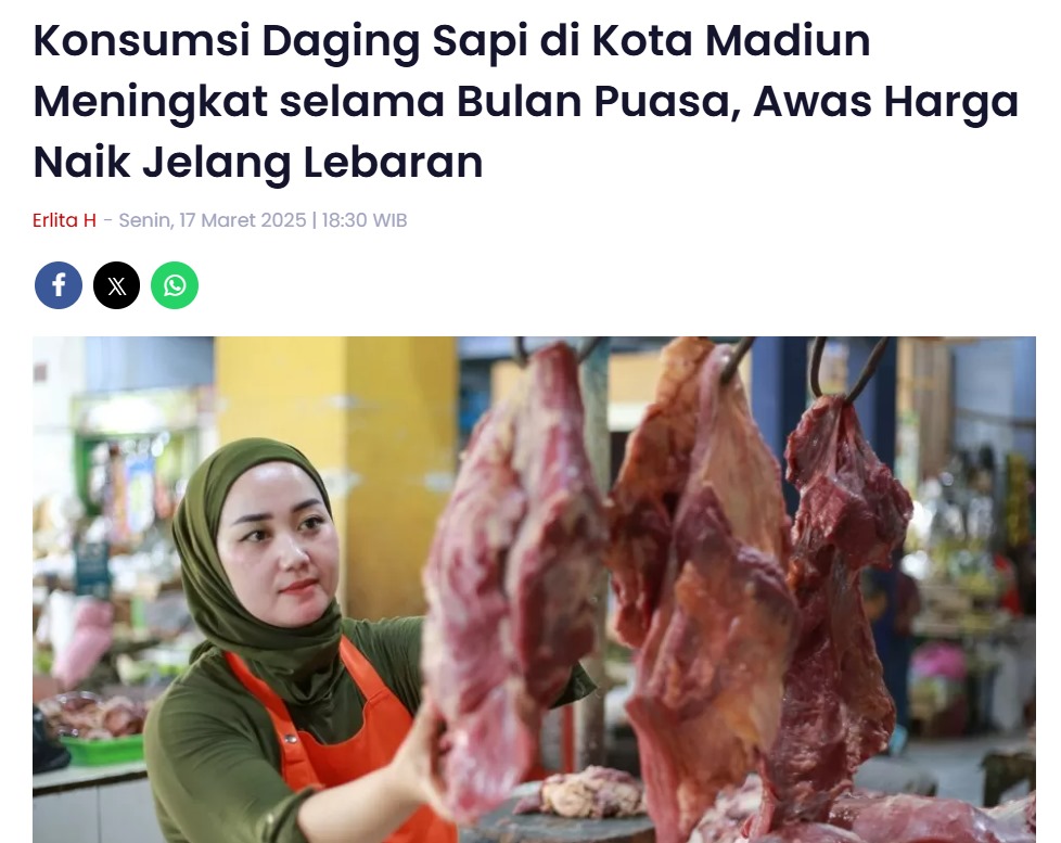 Konsumsi Daging Sapi di Kota Madiun Meningkat selama Bulan Puasa, Awas Harga Naik Jelang Lebaran