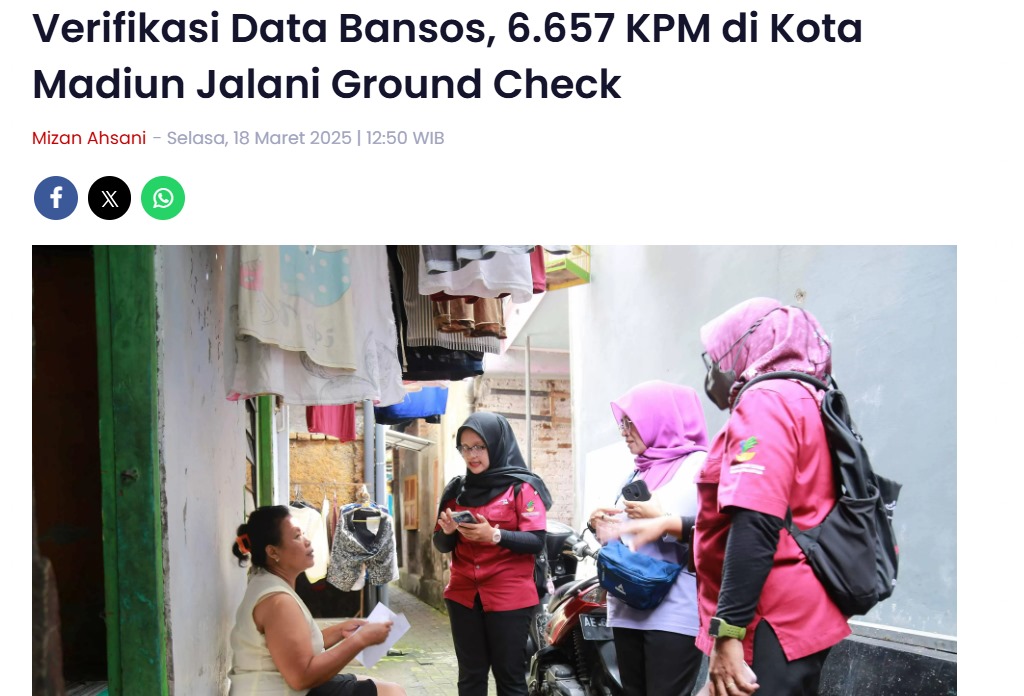 Verifikasi Data Bansos, 6.657 KPM di Kota Madiun Jalani Ground Check