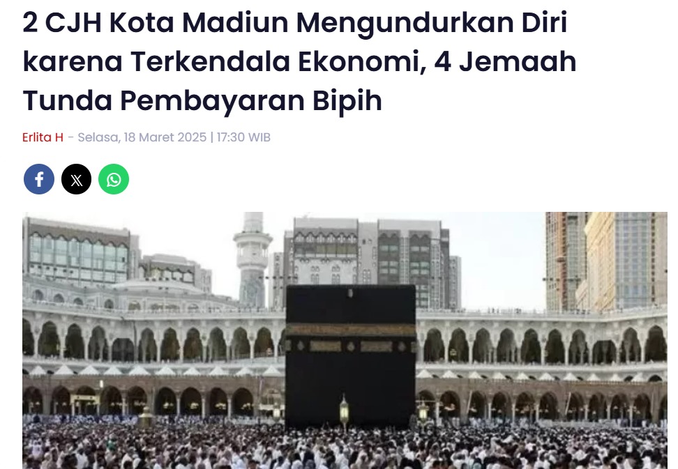 2 CJH Kota Madiun Mengundurkan Diri karena Terkendala Ekonomi, 4 Jemaah Tunda Pembayaran Bipih
