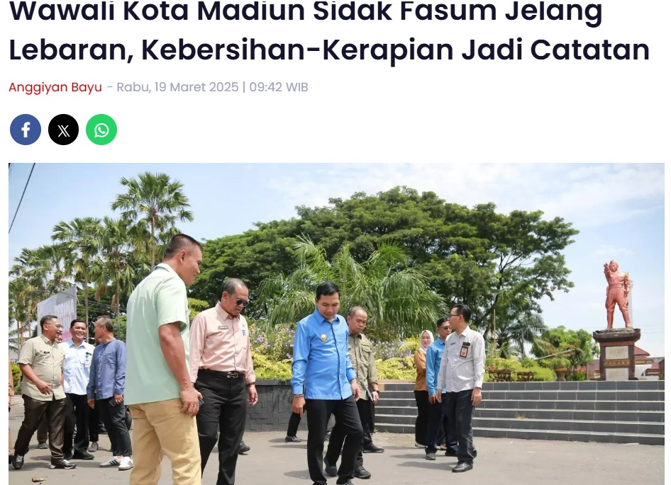 Wawali Kota Madiun Sidak Fasum Jelang Lebaran, Kebersihan-Kerapian Jadi Catatan