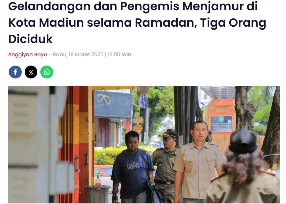 Gelandangan dan Pengemis Menjamur di Kota Madiun selama Ramadan, Tiga Orang Diciduk