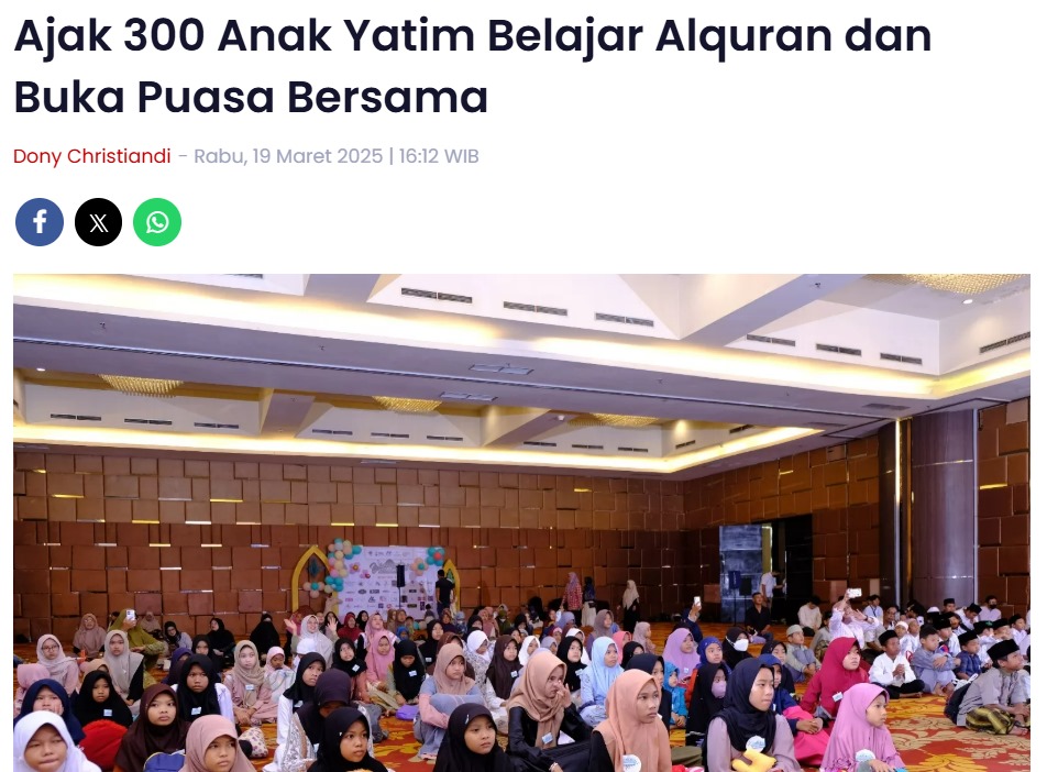 Ajak 300 Anak Yatim Belajar Alquran dan Buka Puasa Bersama