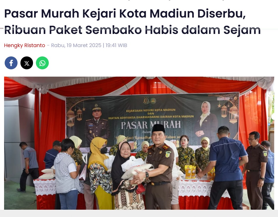 Pasar Murah Kejari Kota Madiun Diserbu, Ribuan Paket Sembako Habis dalam Sejam