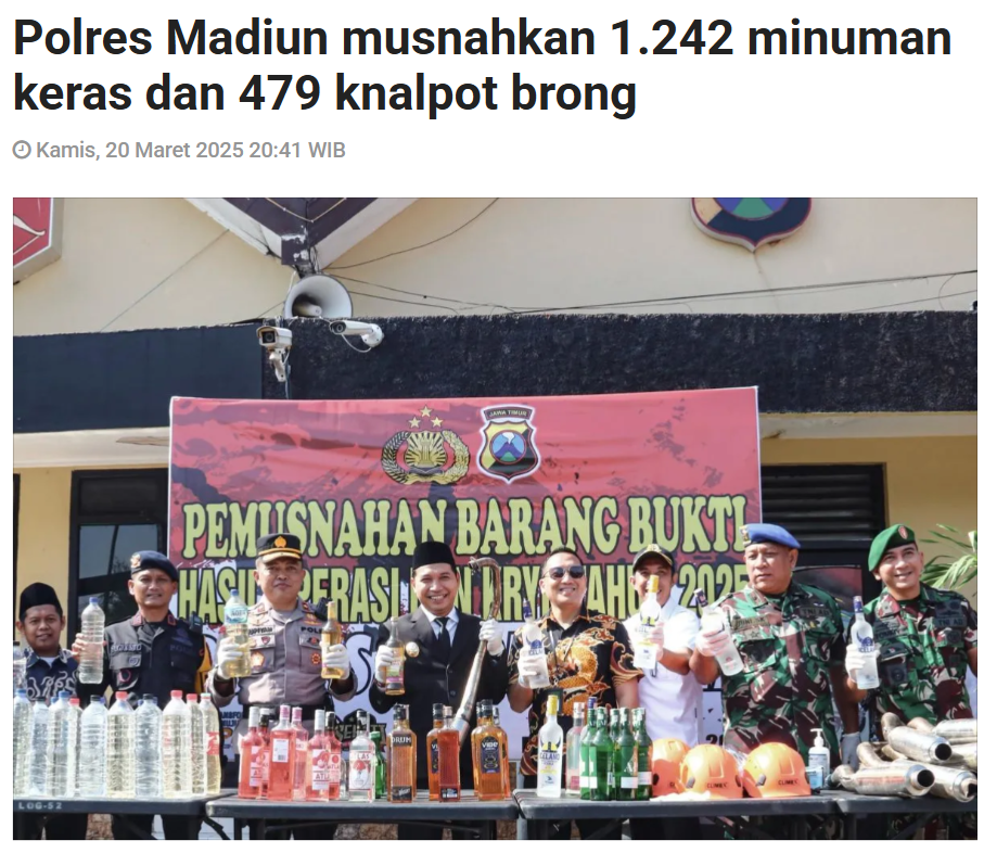 Polres Madiun musnahkan 1.242 minuman keras dan 479 knalpot brong