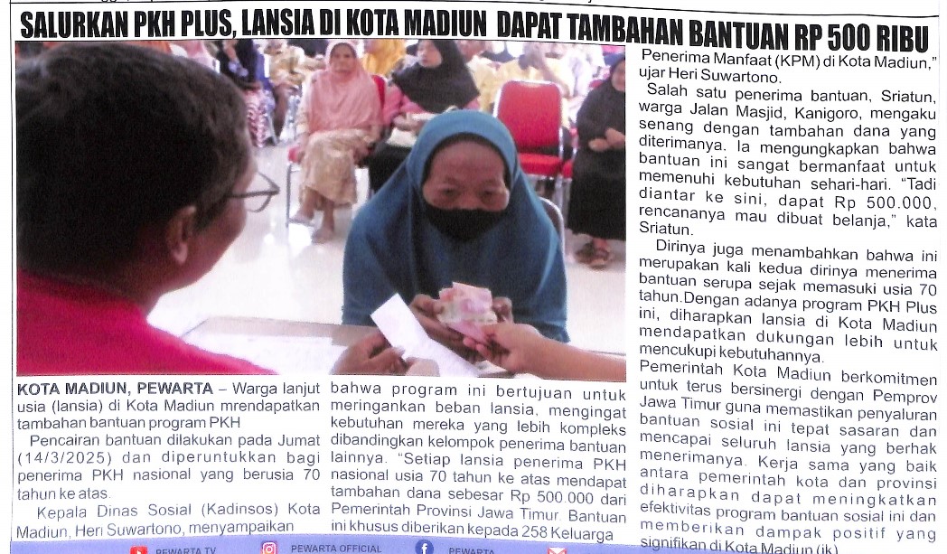 SALURKAN PKH PLUS, LANSIA DI KOTA MADIUN DAPAT TAMBAHAN BANTUAN RP 500 RIBU