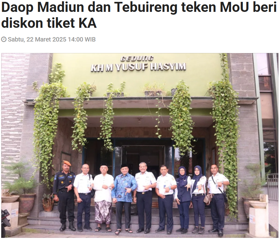 Daop Madiun dan Tebuireng teken MoU beri diskon tiket KA
