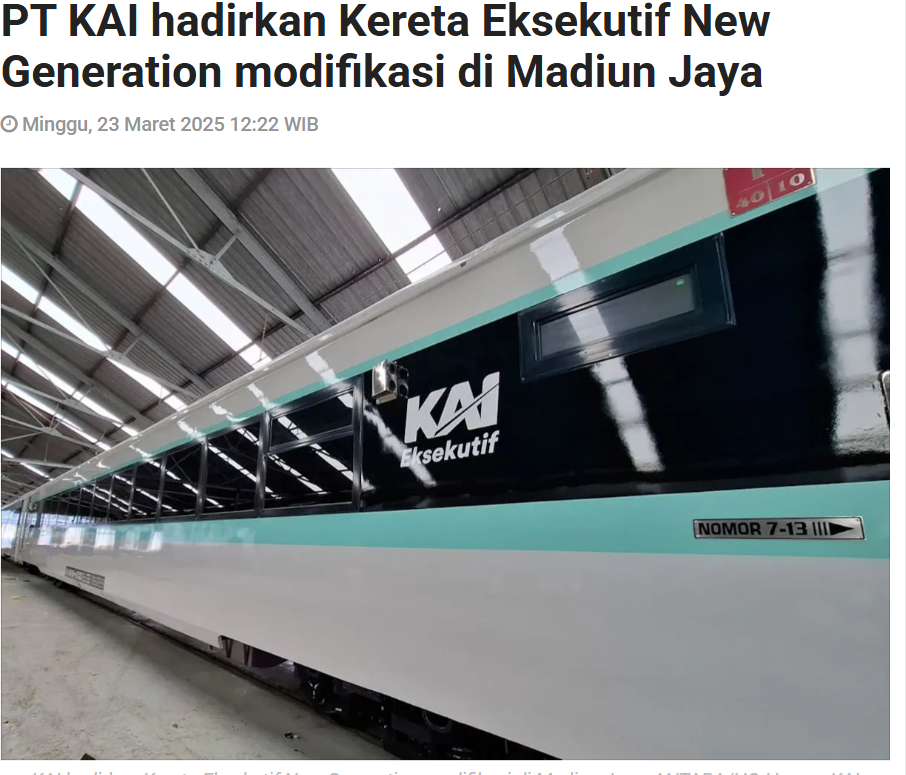 PT KAI hadirkan Kereta Eksekutif New Generation modifikasi di Madiun Jaya
