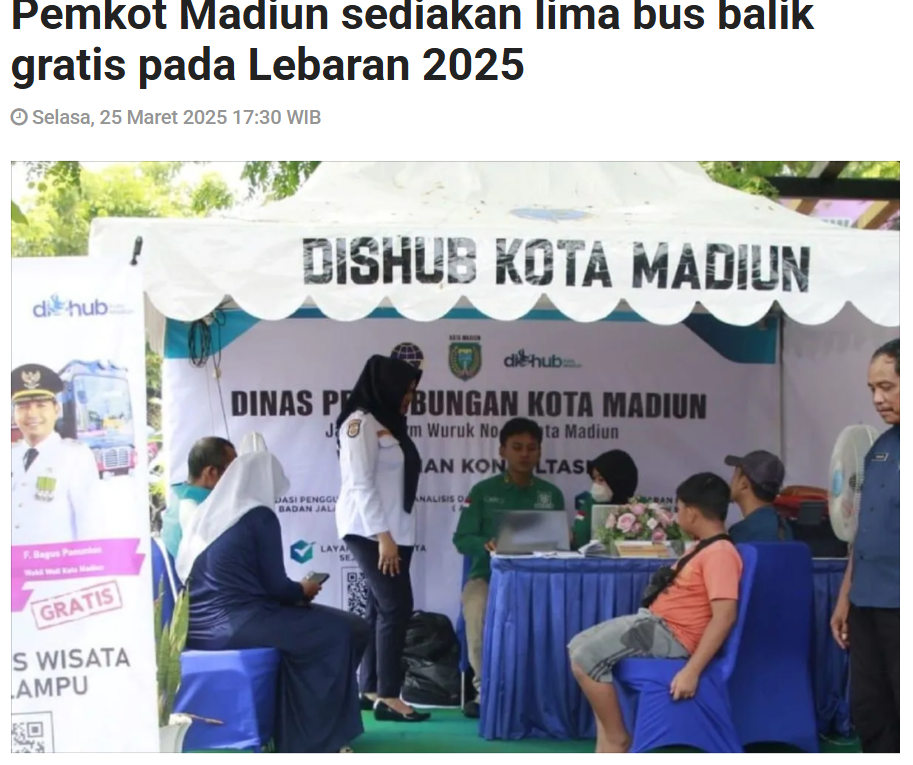 Pemkot Madiun sediakan lima bus balik gratis pada Lebaran 2025