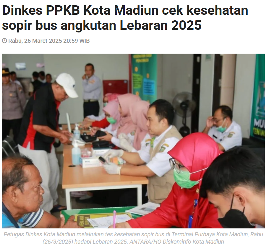 Dinkes PPKB Kota Madiun cek kesehatan sopir bus angkutan Lebaran 2025