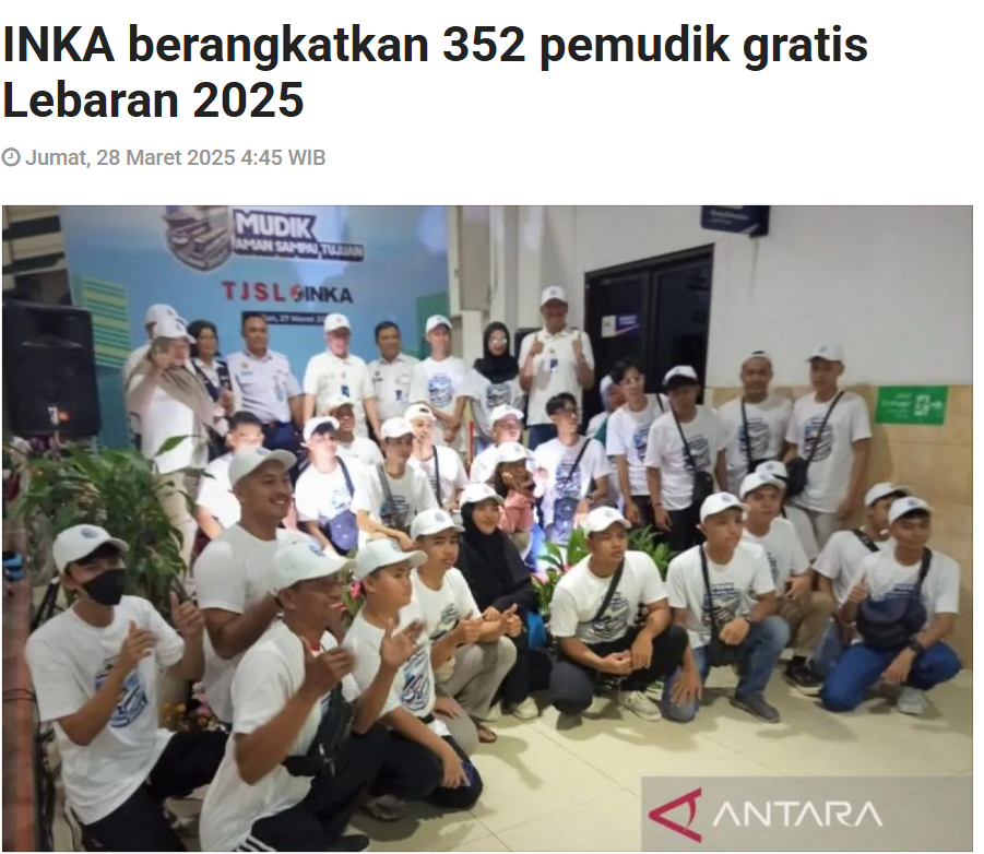 INKA berangkatkan 352 pemudik gratis Lebaran 2025