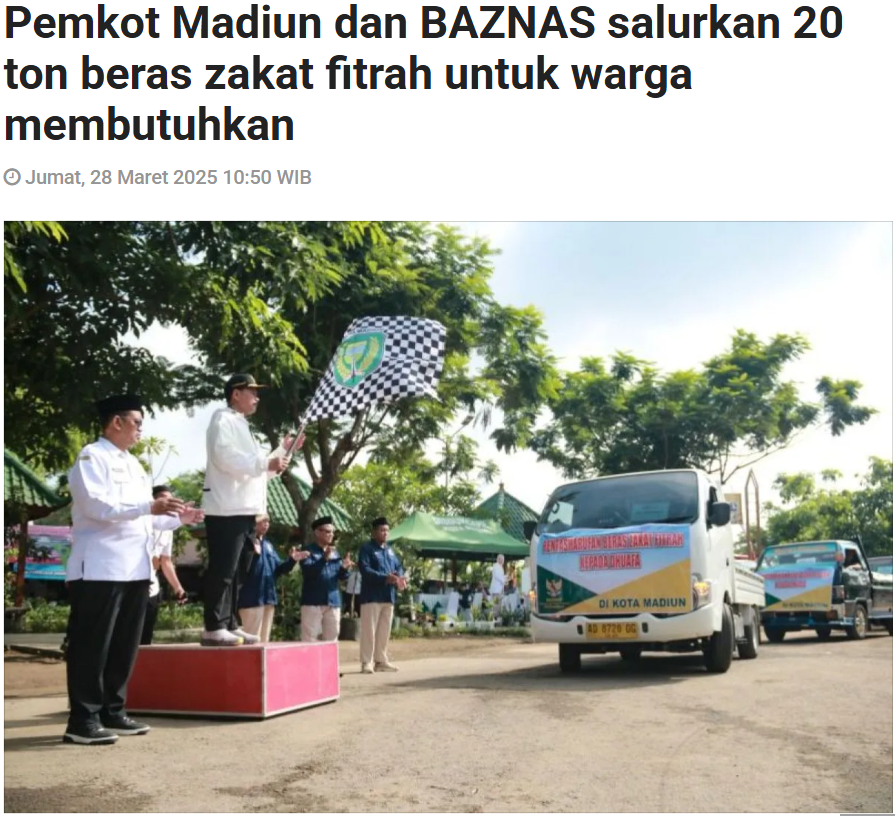 Pemkot Madiun dan BAZNAS salurkan 20 ton beras zakat fitrah untuk warga membutuhkan