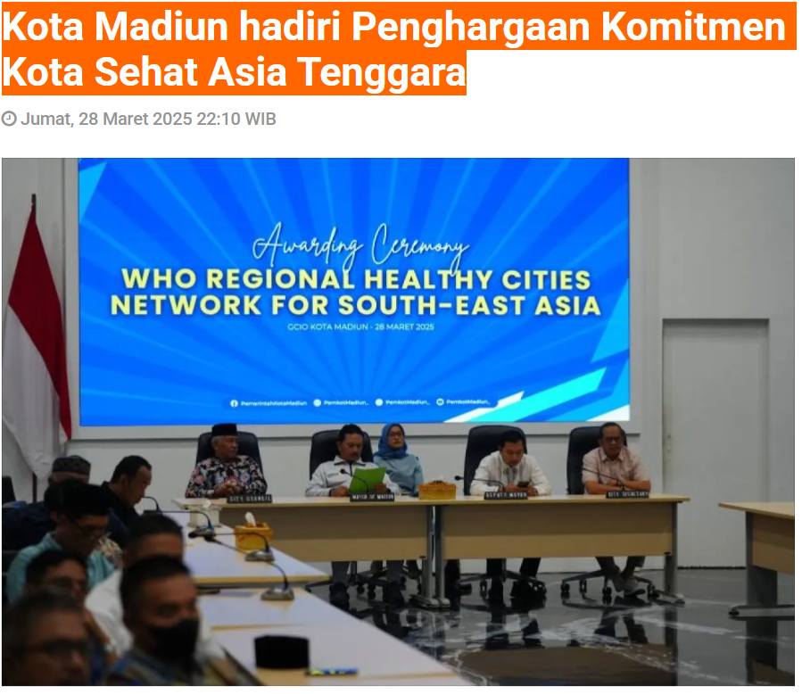 Kota Madiun hadiri Penghargaan Komitmen Kota Sehat Asia Tenggara