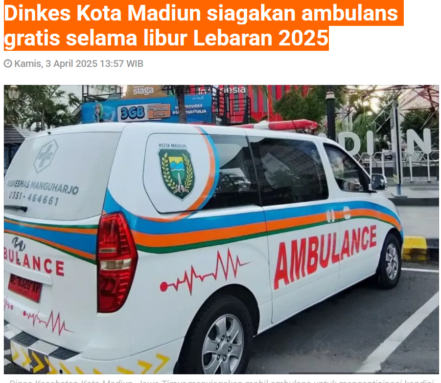 Dinkes Kota Madiun siagakan ambulans gratis selama libur Lebaran 2025