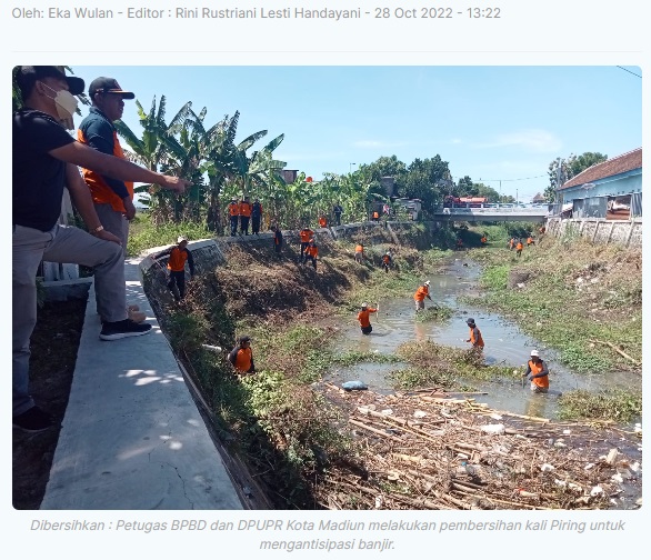Antisipasi Banjir, BPBD-DPUPR Kota Madiun Bersihkan Sampah Kali Piring