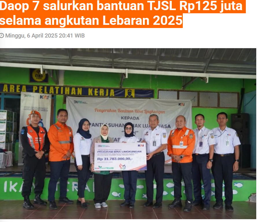 Daop 7 salurkan bantuan TJSL Rp125 juta selama angkutan Lebaran 2025