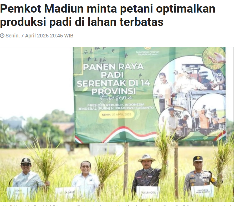 Pemkot Madiun minta petani optimalkan produksi padi di lahan terbatas