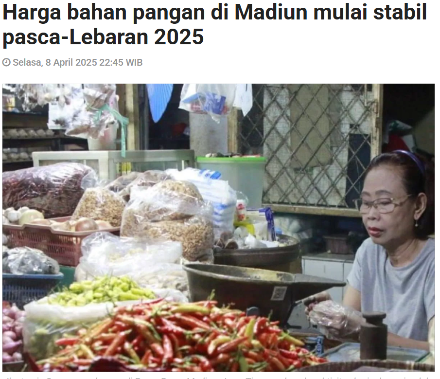Harga bahan pangan di Madiun mulai stabil pasca-Lebaran 2025