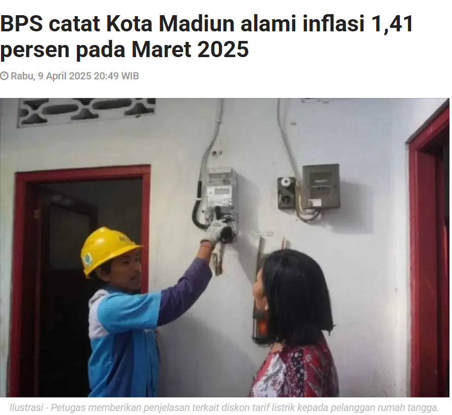 BPS catat Kota Madiun alami inflasi 1,41 persen pada Maret 2025