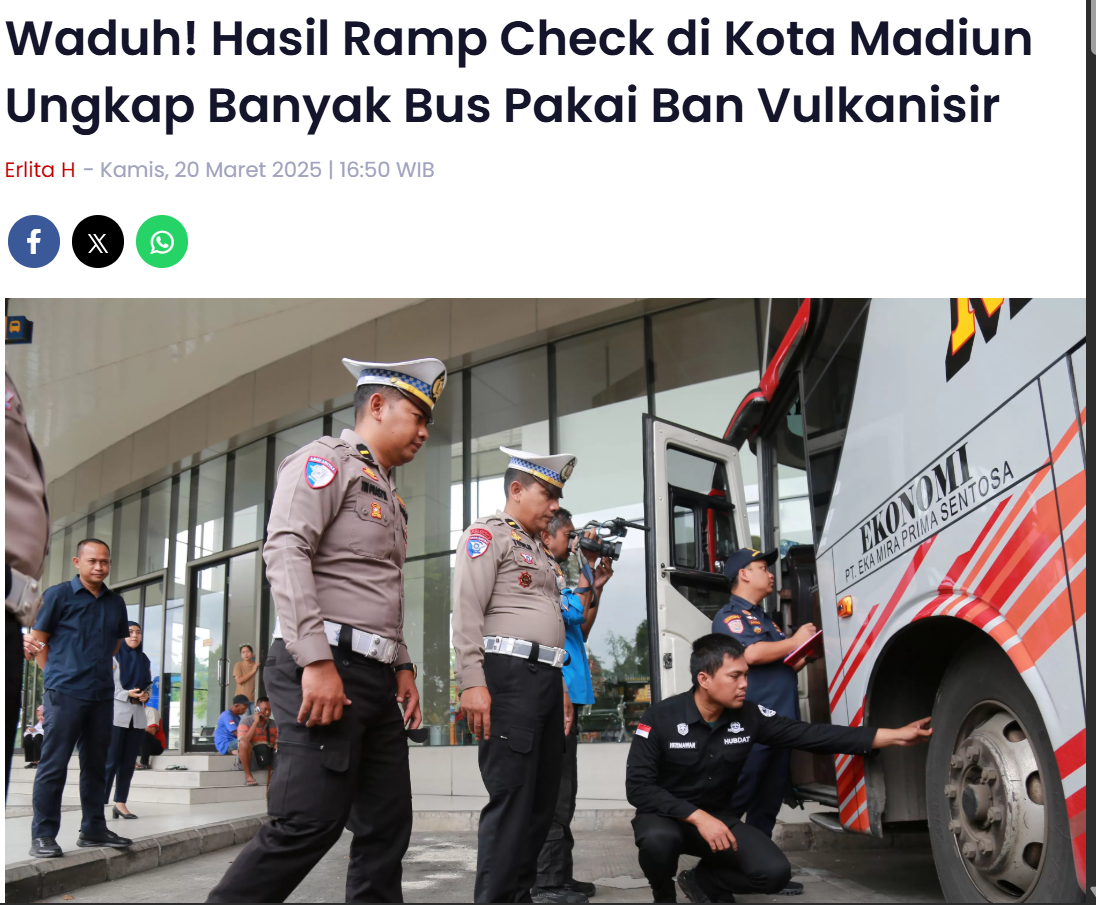 Waduh! Hasil Ramp Check di Kota Madiun Ungkap Banyak Bus Pakai Ban Vulkanisir