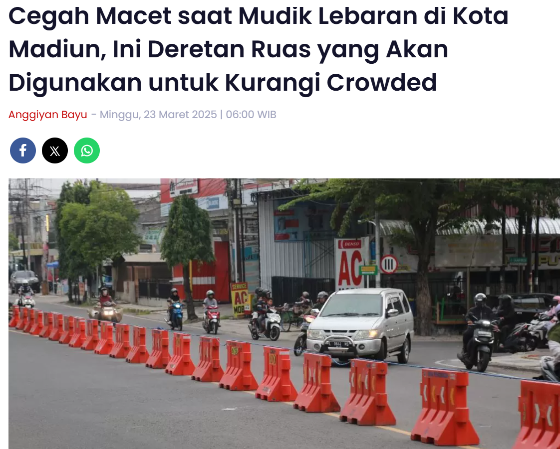 Cegah Macet saat Mudik Lebaran di Kota Madiun, Ini Deretan Ruas yang Akan Digunakan untuk Kurangi Crowded