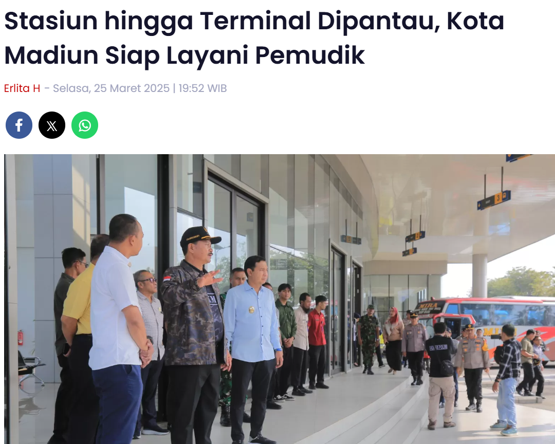 Stasiun hingga Terminal Dipantau, Kota Madiun Siap Layani Pemudik