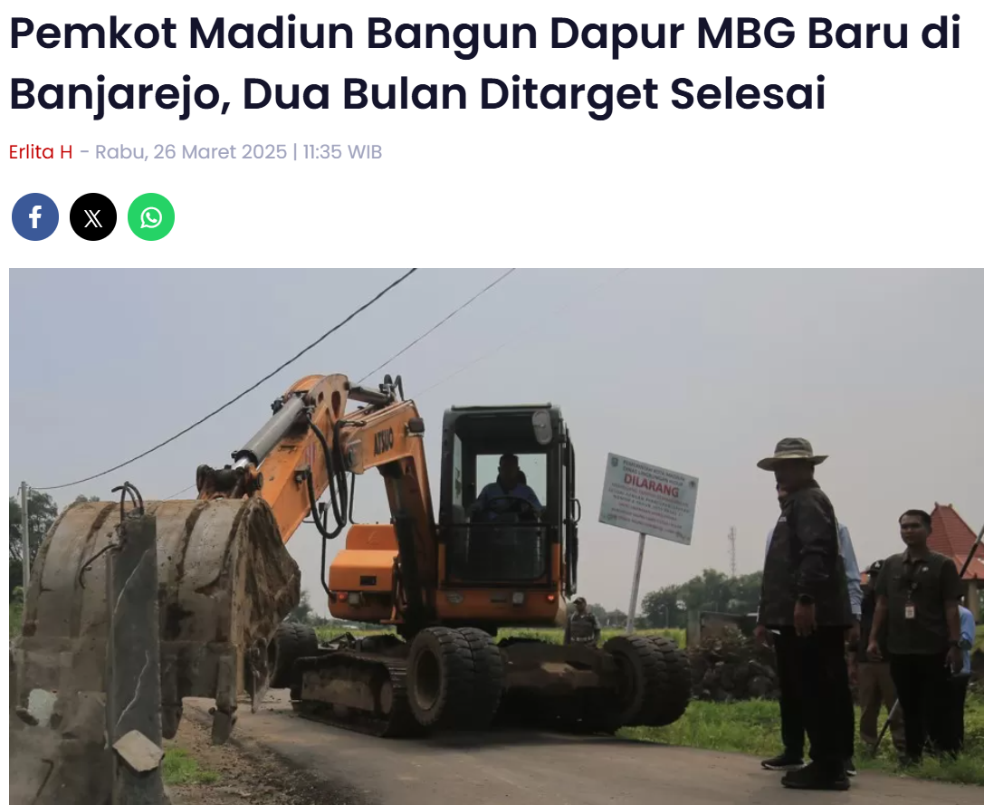Pemkot Madiun Bangun Dapur MBG Baru di Banjarejo, Dua Bulan Ditarget Selesai
