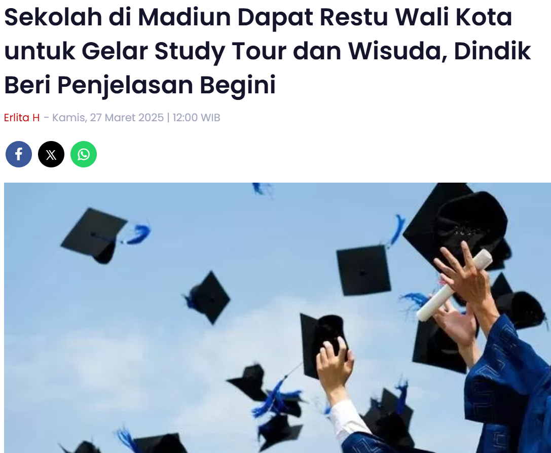 Sekolah di Madiun Dapat Restu Wali Kota untuk Gelar Study Tour dan Wisuda, Dindik Beri Penjelasan Begini