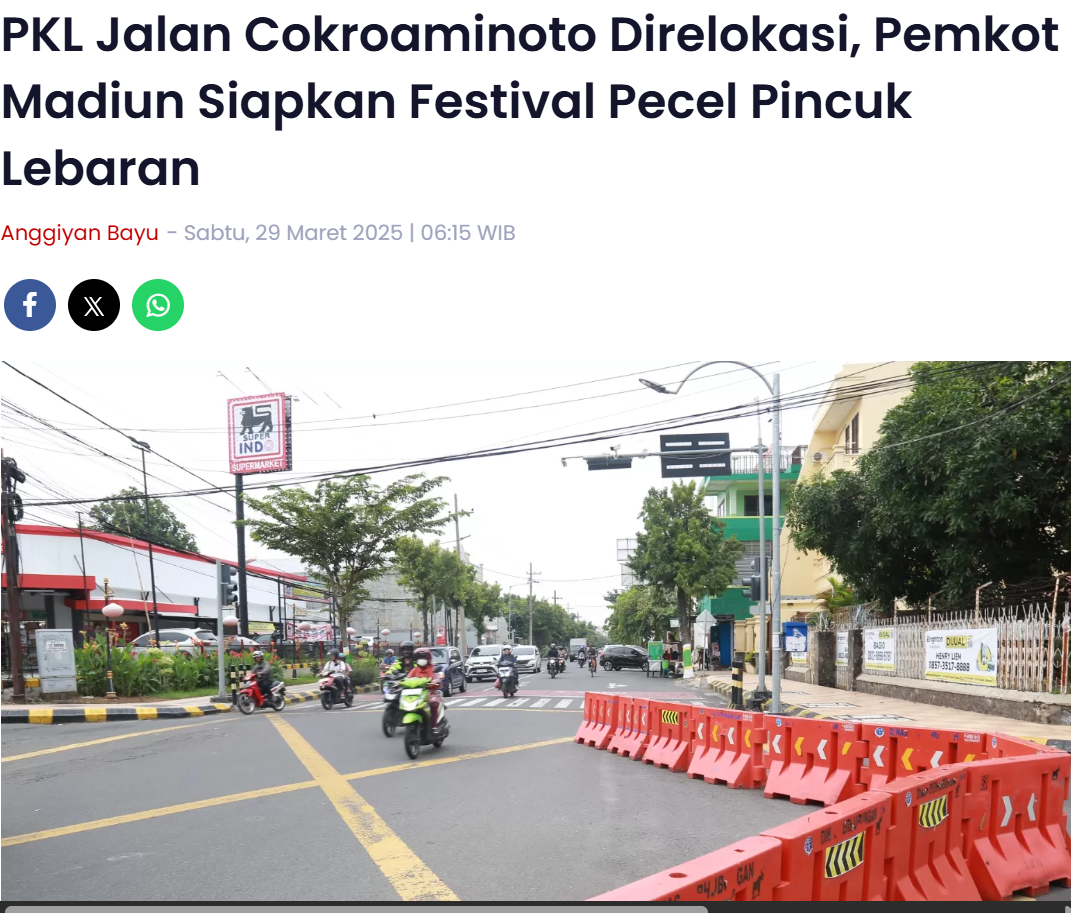 PKL Jalan Cokroaminoto Direlokasi, Pemkot Madiun Siapkan Festival Pecel Pincuk Lebaran